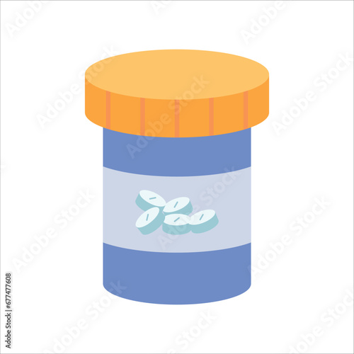 Pill bottle vector illustration. Medicine bottle in flat style. Prescription bottle.