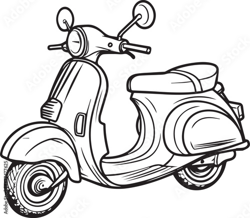 Cute Scooter line art coloring page design