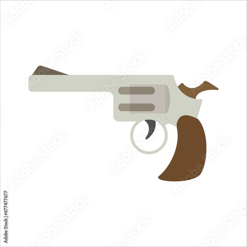 Revolver flat vector illustration. Black gun isolated clipart. Military weapon, police officer ammunition. Pistol for self defense. Gangster firearm. Portable gun, protective equipment
