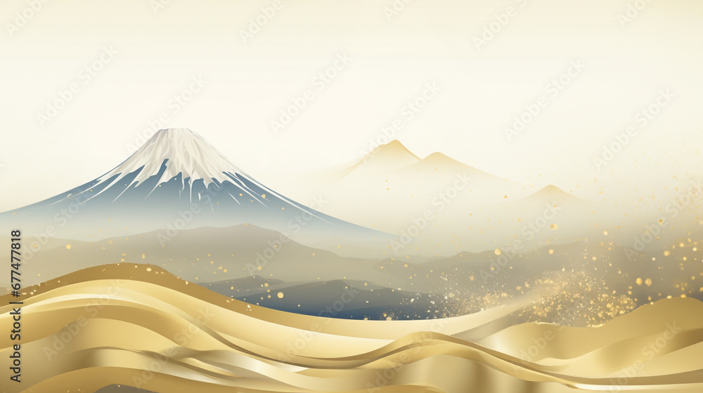 上品な富士山　日本画　「AI生成画像」 - obrazy, fototapety, plakaty 