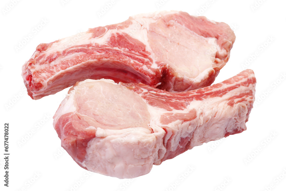 Fresh raw pork chops steak isolated - obrazy, fototapety, plakaty 