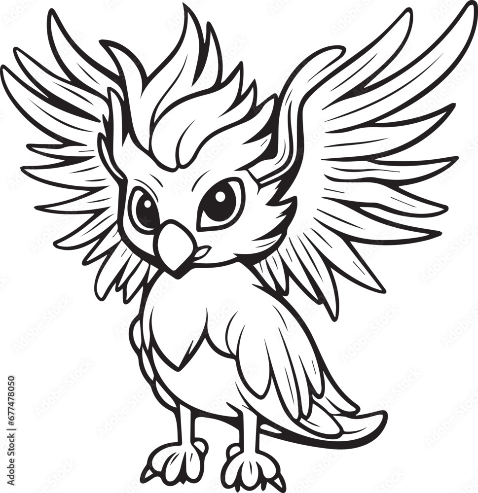 Eagle owl cartoon line art coloring page design