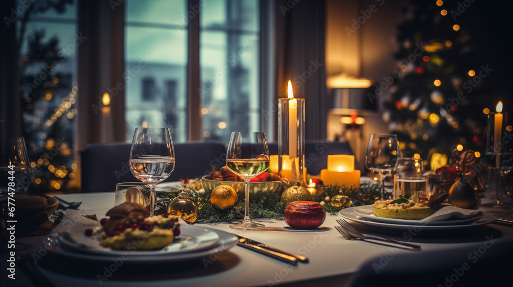Fototapeta premium Festive Christmas Dinner Table Settings