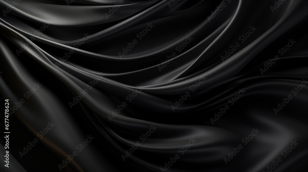 Obraz premium Abstract Black silk luxury cloth. Liquid wavy or wavy folds of grunge silk texture satin velvet material. Creases of satin, silk, cloth luxurious background or elegant wallpaper. Generative AI