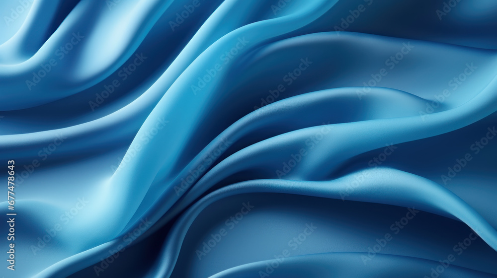 Fototapeta premium Abstract Blue silk luxury cloth. Liquid wavy or wavy folds of grunge silk texture satin velvet material. Creases of satin, silk, cloth luxurious background or elegant wallpaper. Generative AI