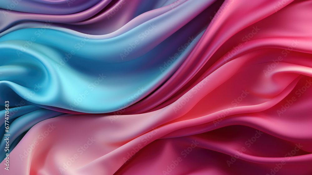 Obraz premium Abstract Colorful silk luxury cloth. Liquid wavy or wavy folds of grunge silk texture satin velvet material. Creases of satin, silk, cloth luxurious background or elegant wallpaper. Generative AI
