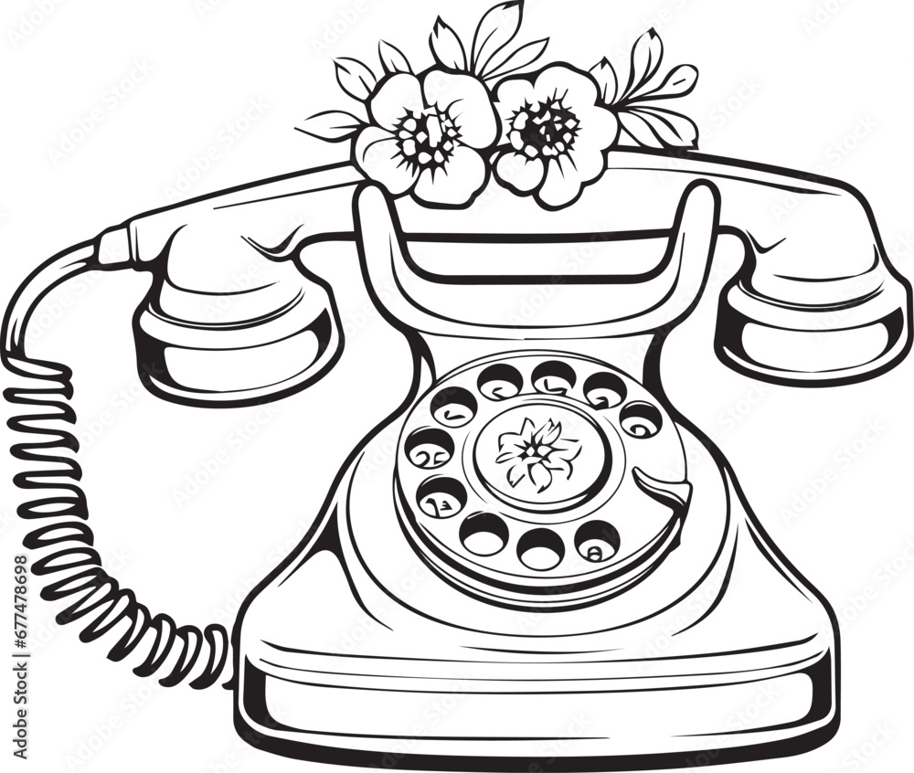 Retro telephone line art coloring page design Stock Vector Adobe Stock
