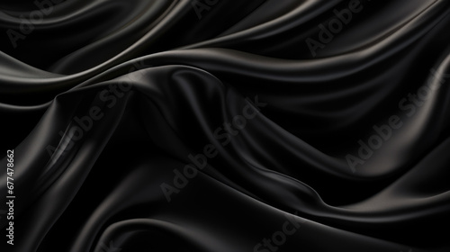 Abstract Black silk luxury cloth. Liquid wavy or wavy folds of grunge silk texture satin velvet material. Creases of satin, silk, cloth luxurious background or elegant wallpaper. Generative AI