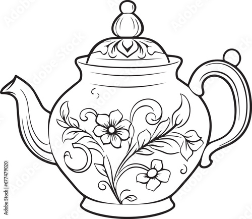 Artistic Teapot coloring page design