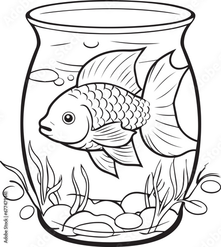 A Fish Playing in an Aquarium coloring page design