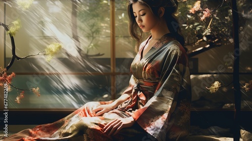 living in the traditional way. A woman in kimono photo