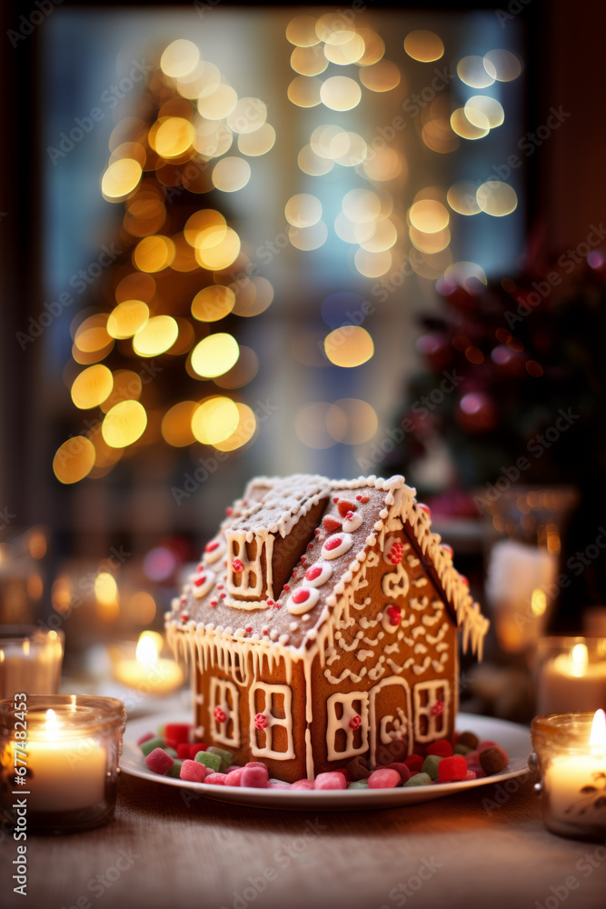 A gingerbread house beautifully adorned for the holidays. A gingerbread house beautifully adorned for the holidays.