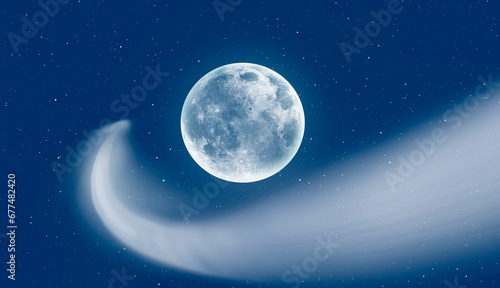 фотографія Comet on the sky with Earth's moon  Elements of this image furnished by NASA
