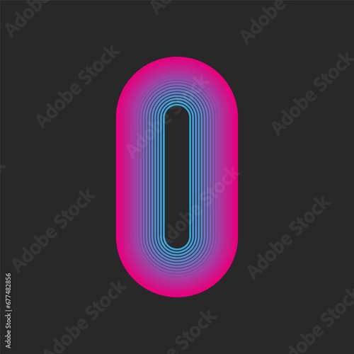 Letter O logo initial or number 0 zero monogram vibrant blue and pink gradient, creative oval geometric shape, smooth parallel thin lines logotype design.