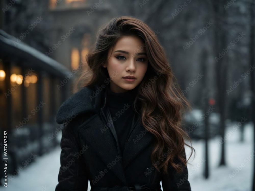 Gothic girl wearing winter coat Generative AI Gothic girl wearing winter coat Generative AI