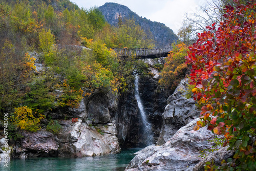 Autumnal view of Thethi National Park in Northern Albania showing clouds and the spectacular colors of Autumn. 