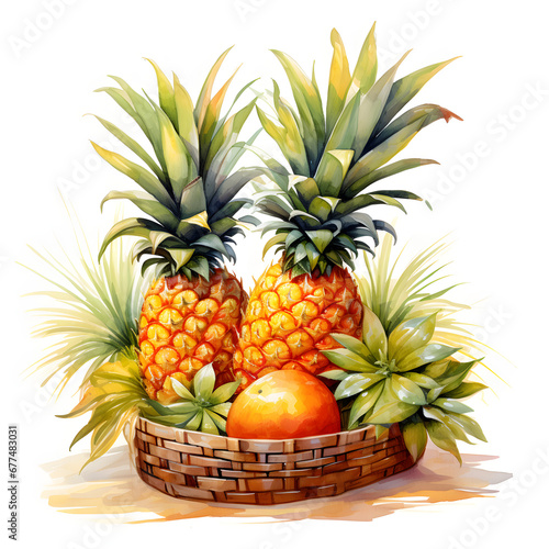 Pineapple, Fruits, Watercolor illustrations © Jaroo