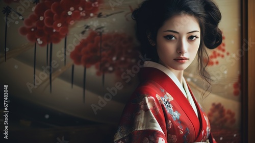 living in the traditional way. A woman in kimono photo