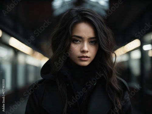 Gothic girl wearing winter coat Generative AI © Mrvn