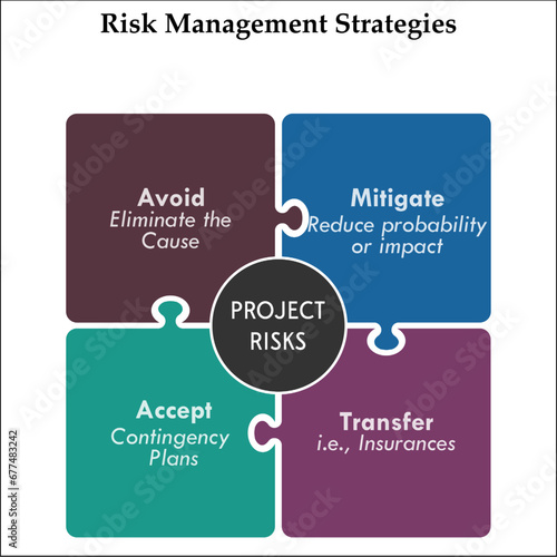 Risk Management Strategies - Avoid, Mitigate, Transfer, Accept. Matrix Infographic template
