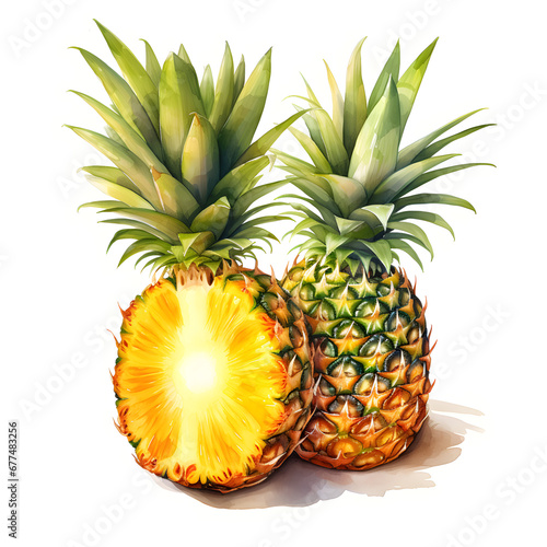 Pineapple, Fruits, Watercolor illustrations