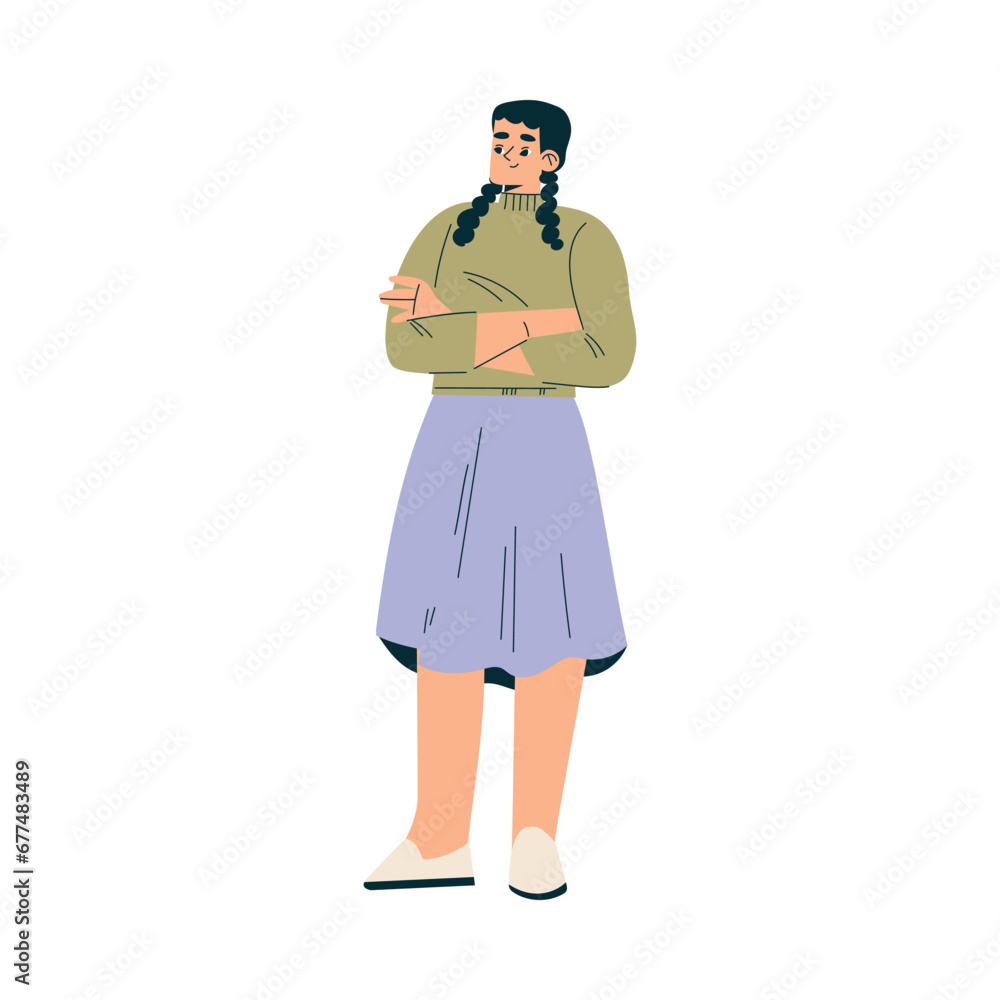 Business Concept with Woman Character Standing with Folded Arms Vector Illustration Business Concept with Woman Character Standing with Folded Arms Vector Illustration