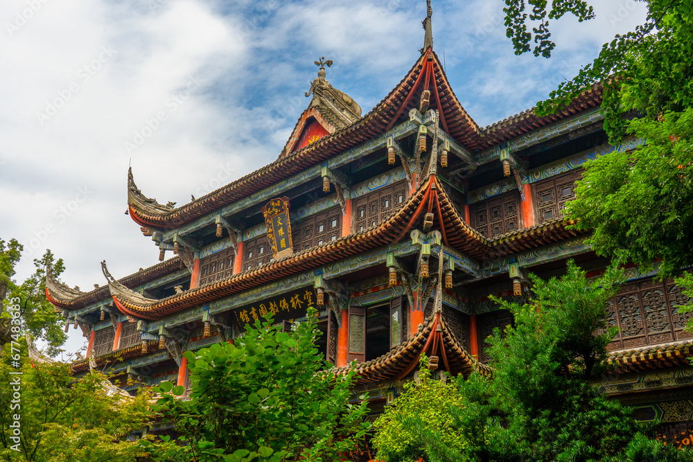 Wenshu Yuan Monastery , Buddhist temple in Chengdu during morning sunny day at Chengdu Sichuan , China : 13 October 2023 Wenshu Yuan Monastery , Buddhist temple in Chengdu during morning sunny day at Chengdu Sichuan , China : 13 October 2023