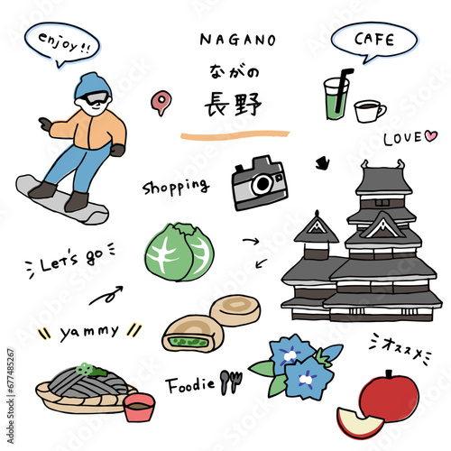長野の手描きのアイコンセット