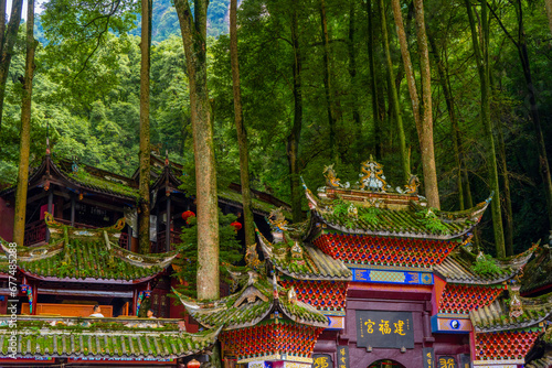 Mount Qingcheng , sacred Taoist mountain in Dujiangyan during early autumn at Dujiangyan Sichuan , China : 14 October 2023 photo