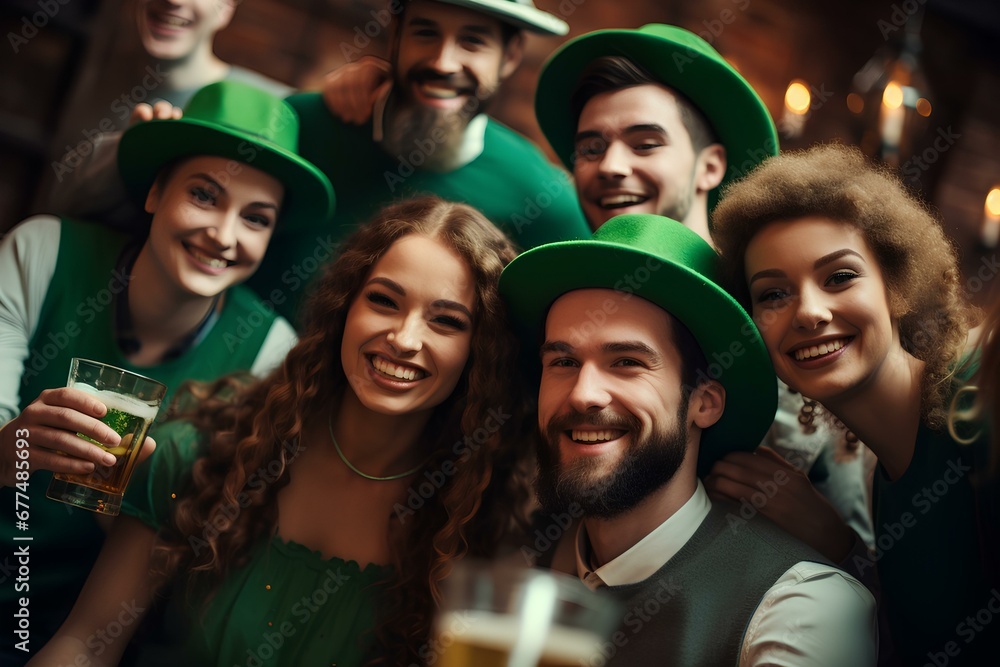 The company of young people celebrate St. Patrick's Day. generative AI The company of young people celebrate St. Patrick's Day. generative AI