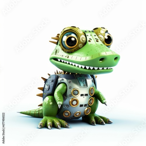 Cute crocodile robot  funny robotic animal isolated over white background. Generative AI