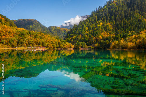 Jiuzhaigou and Five Flower Lake , Unesco national park during autumn in Ngawa Tibetan and Qiang in Sichuan , China : 17 October 2023
