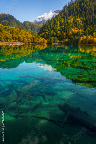 Jiuzhaigou and Five Flower Lake , Unesco national park during autumn in Ngawa Tibetan and Qiang in Sichuan , China : 17 October 2023 © fukez84