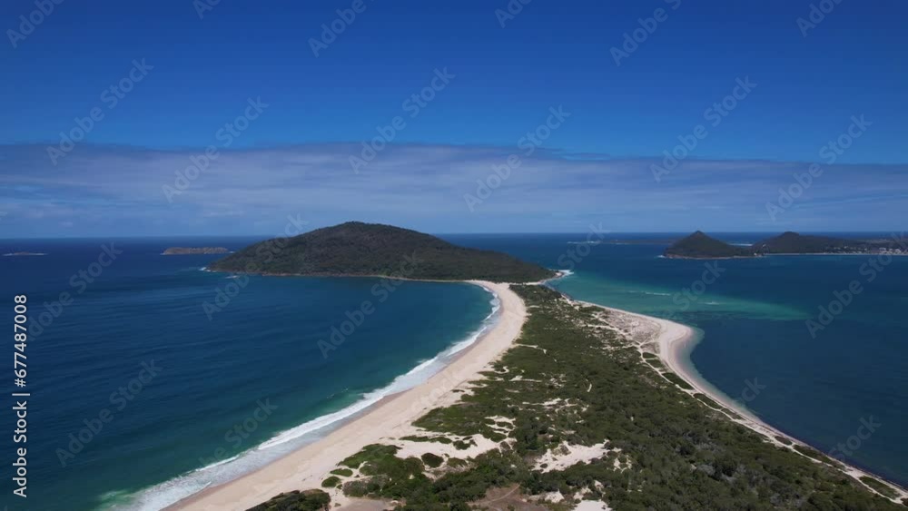 Myall Lakes National Park With Scenic Mungo Beach In NSW, Australia - aerial shot Myall Lakes National Park With Scenic Mungo Beach In NSW, Australia - aerial shot