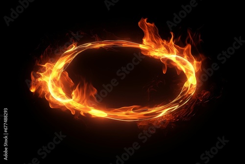 Circle fire flames effect on black background  Generative AI