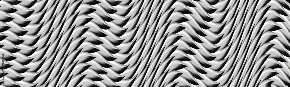 Decorated silver smooth volumetric wavy background. Metal seamless pattern. Abstract metallic black and white background. Vector illustration Decorated silver smooth volumetric wavy background. Metal seamless pattern. Abstract metallic black and white background. Vector illustration