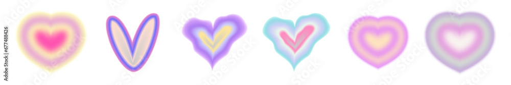 Blur Heart set tunnel gradient y2k. Aesthetic gradient with heart shape for valentines day. Vector illustration