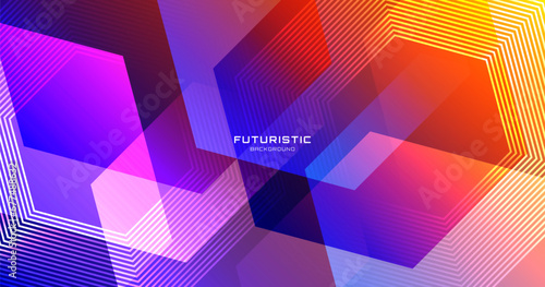 3D orange pink techno abstract background overlap layer on dark space with glowing hexagon shape decoration. Modern graphic design element cutout style concept for banner flyer, card or brochure cover
