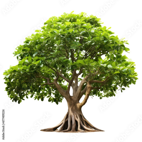 Banyan or bodhi tree, big ficus religiosa isolated on white transparent background, PNG photo