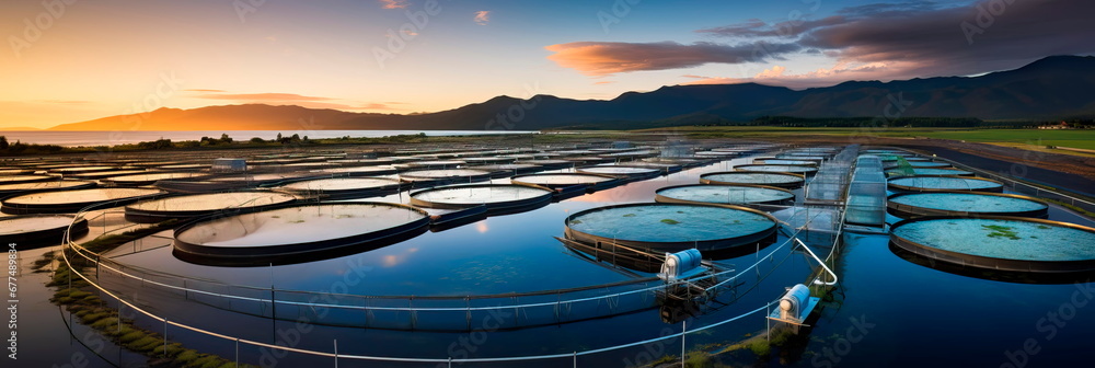 Fototapeta premium shrimp farm with aquaculture ponds, showcasing the sustainable production of seafood. Generative AI