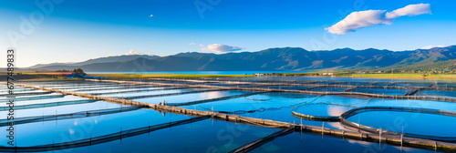 shrimp farm with aquaculture ponds, showcasing the sustainable production of seafood. Generative AI