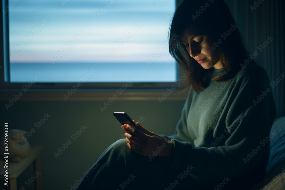 An Anonymous Woman Using Mobile Phone At Home An Anonymous Woman Using Mobile Phone At Home