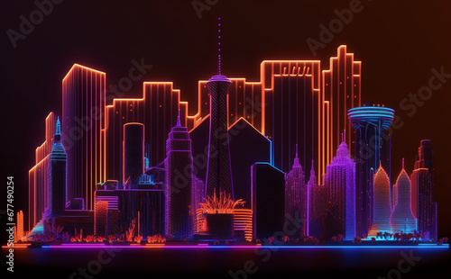 Futuristic Las Vegas Cityscape, Neon Lights, night city skyline photo