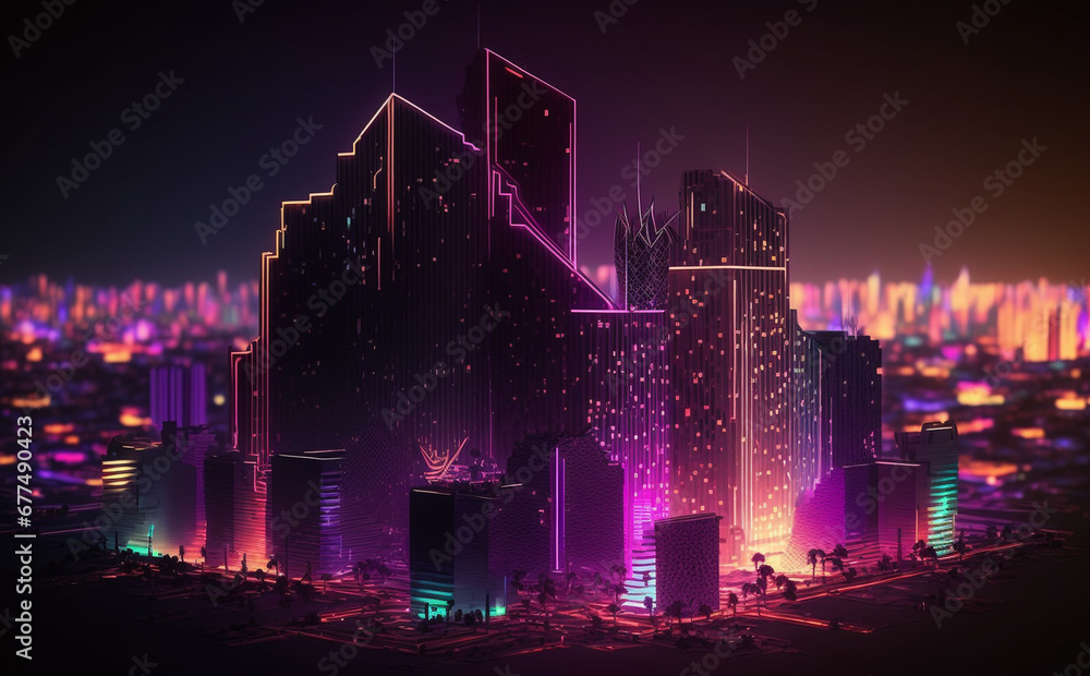 Futuristic Las Vegas Cityscape, Neon Lights, view of the city