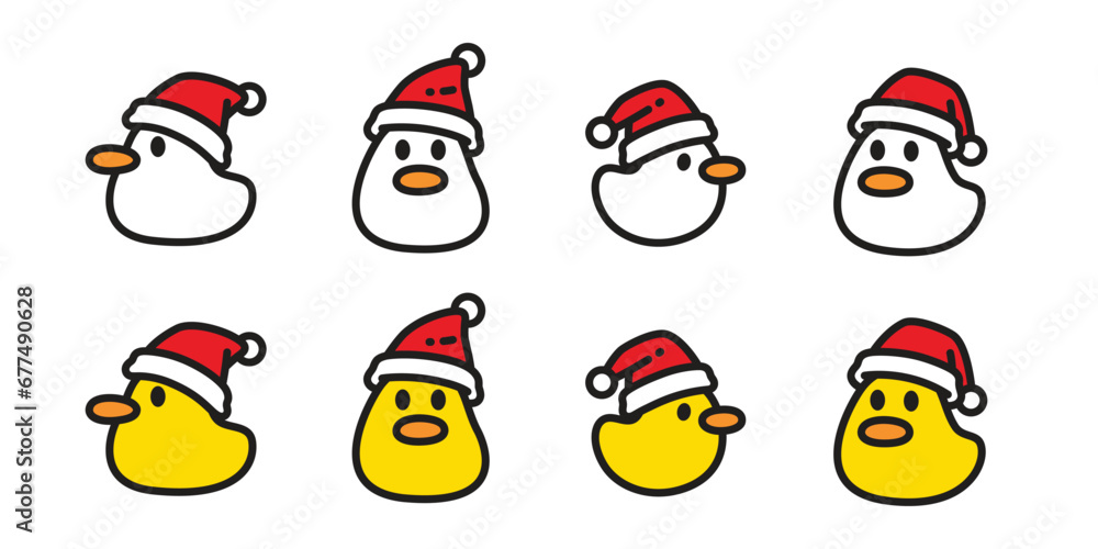 duck santa claus hat christmas vector icon cartoon character logo yellow bird chicken symbol doodle isolated illustration design