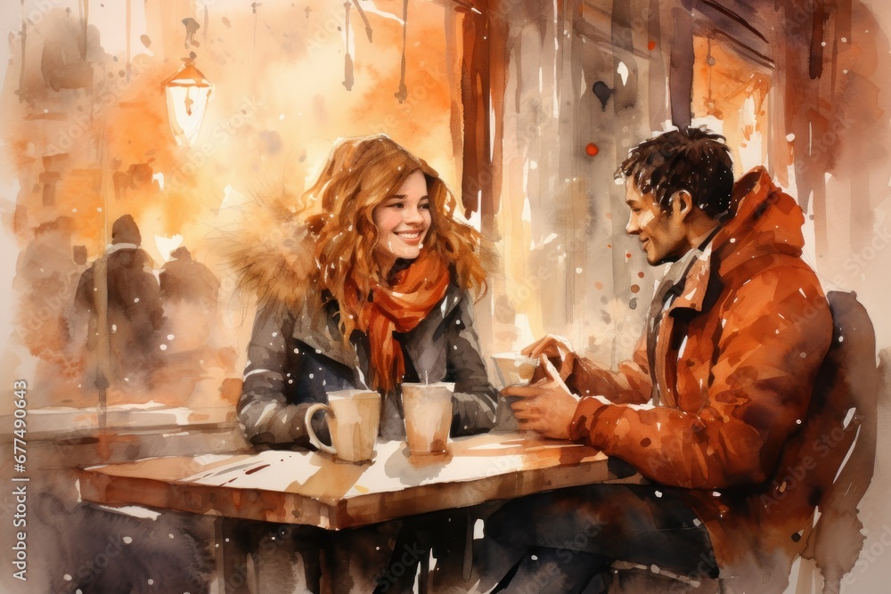 Cozy Moments: Indoor shots of people by a warm fire, sipping hot cocoa, or wrapped in blankets to convey the cozy feeling of winter. - Generative AI