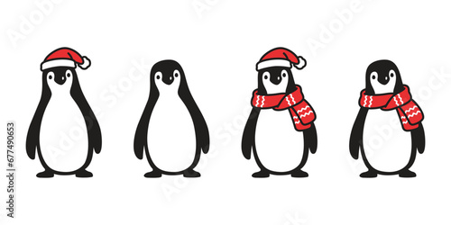 penguin vector christmas santa claus hat icon scarf bird logo cartoon character doodle illustration symbol design isolated