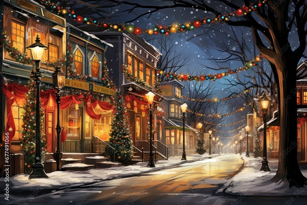 Christmas Lights: Festive holiday lights, decorations, and displays in towns and neighborhoods. - Generative AI
