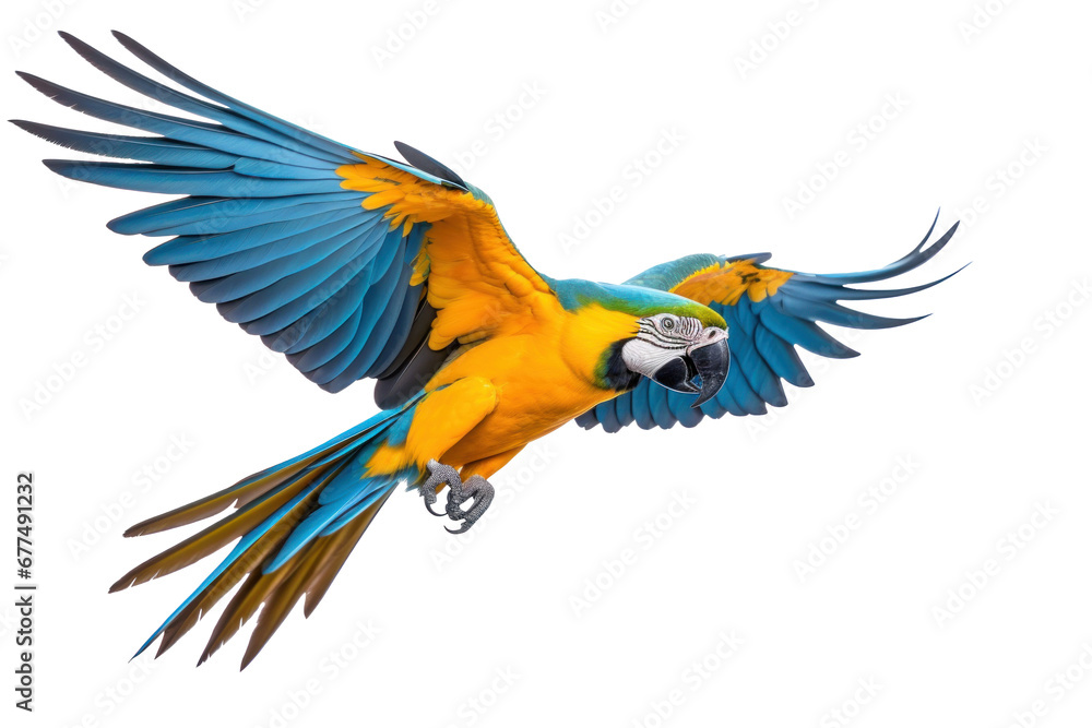 Fototapeta premium A blue-and-yellow macaw isolated on transparent background.