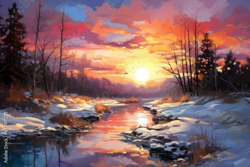 Winter Sunsets and Sunrises: The low angle of the sun in winter can create stunning color palettes in the sky. - Generative AI